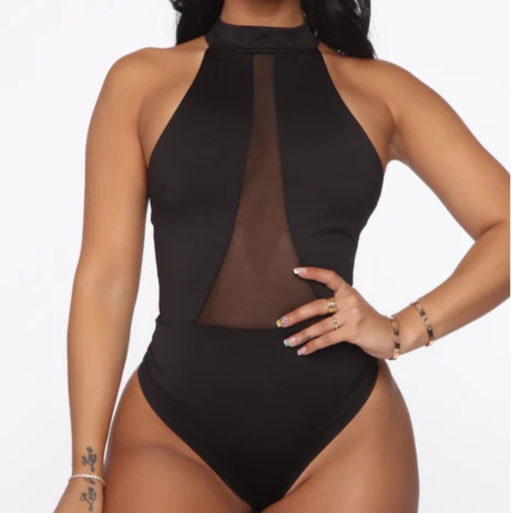 FASHIONNOVA Ladies Black Mesh Medium Bodysuit